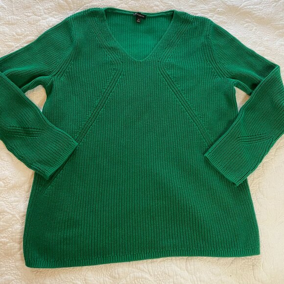 Talbots Sweaters - Talbots V Neck Tunic Sweater Size XL Kelly Green Long Sleeve Shaker stitch
